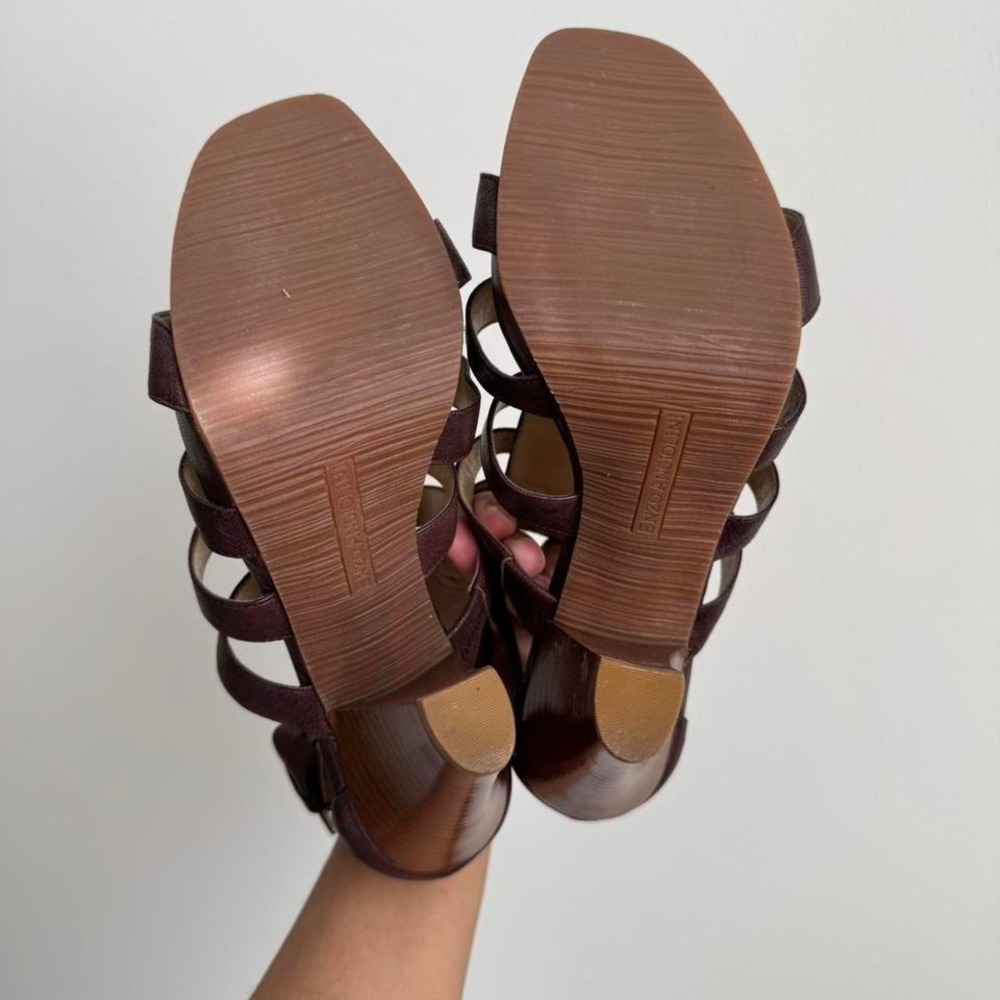 Chocolate brown strappy cut out heel size 7 leather gladiator peep toe corset - Picture 6 of 7